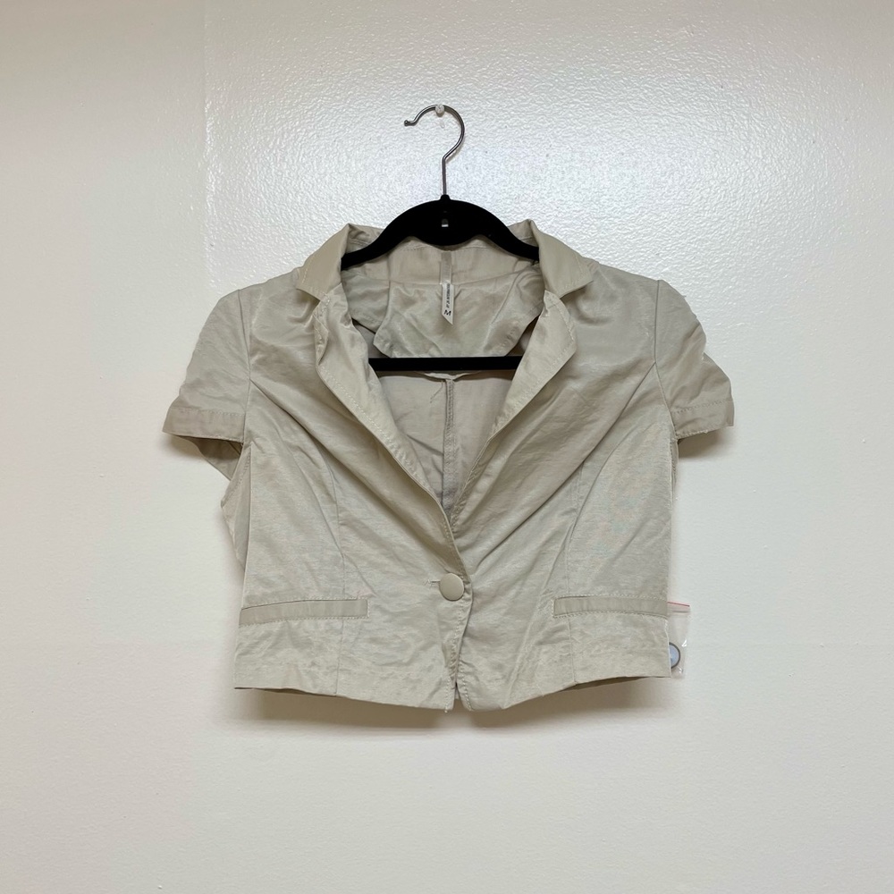 Tan Collared Crop Top